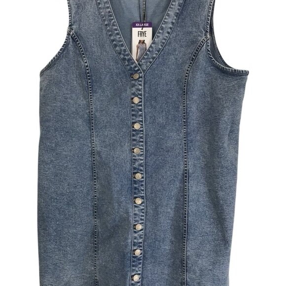 FRYE Denim Mini Dress Size XXL Denim Sleeveless Stretch Sleeveless Ladies - Picture 1 of 9